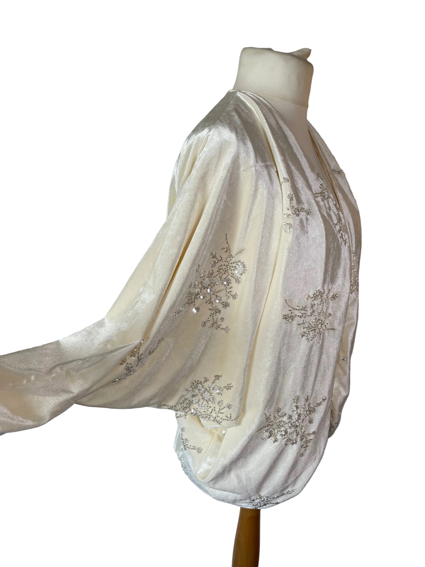 Cream Velvet Embellishment Batwing Jacket