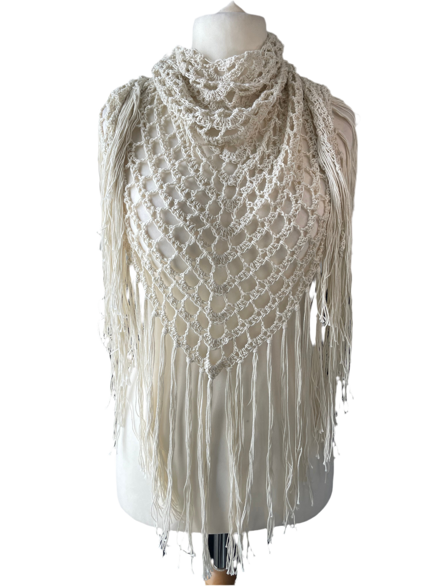 Cream Crochet Boho Shawl