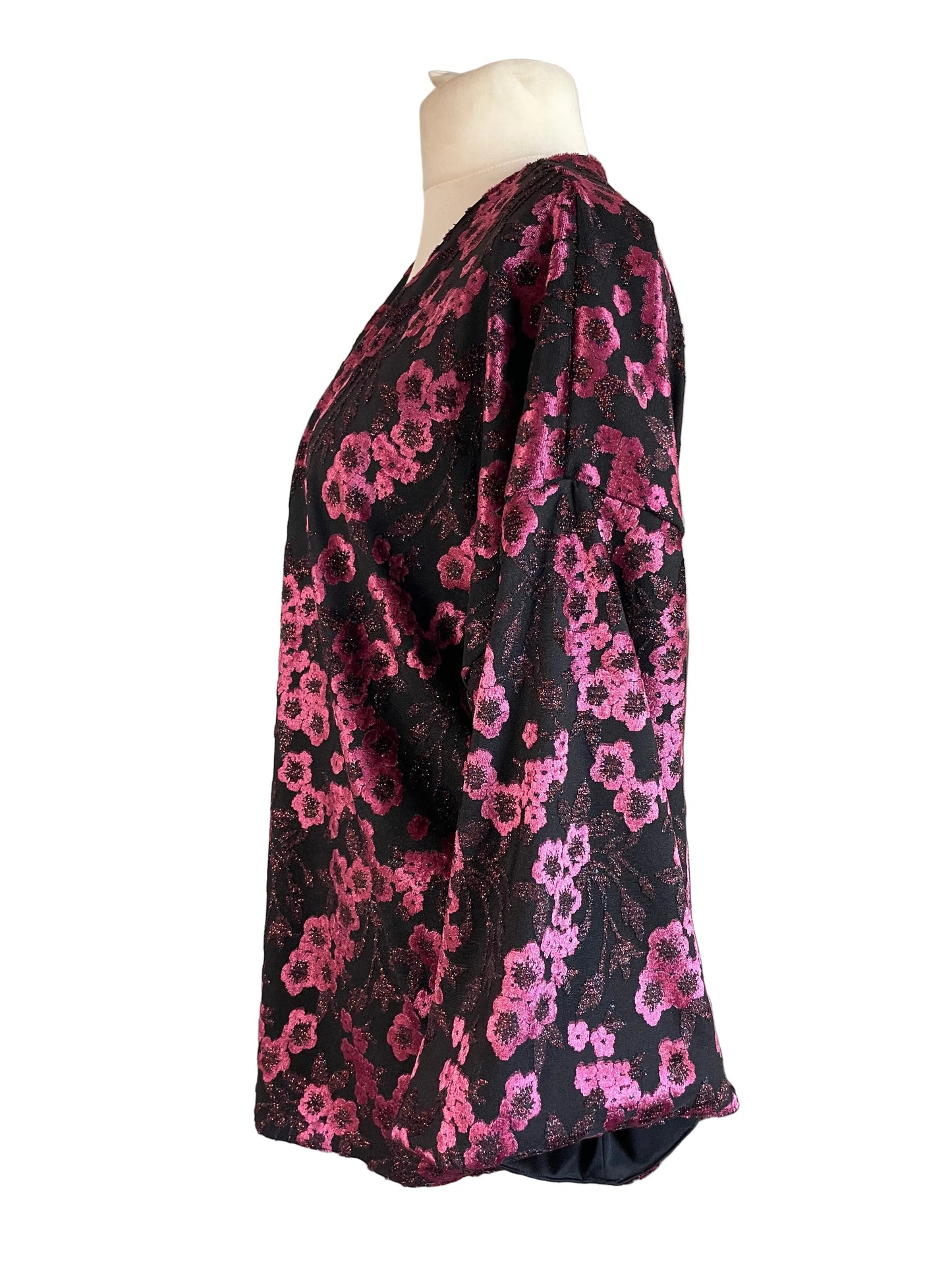 Magenta Metallic Floral “Loretta’ Kimono Jacket
