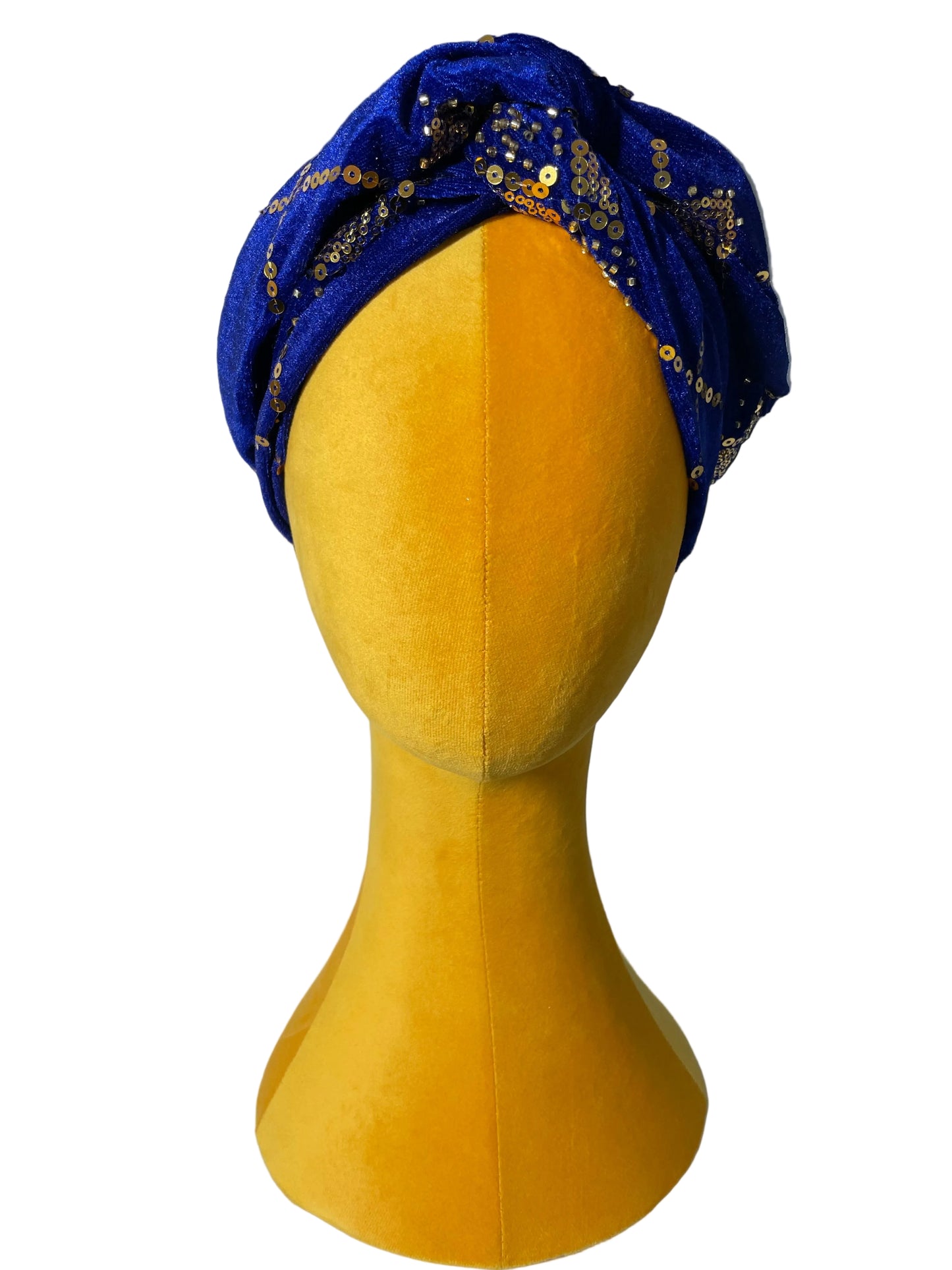 Royal Blue/Gold Sequin Head Wrap