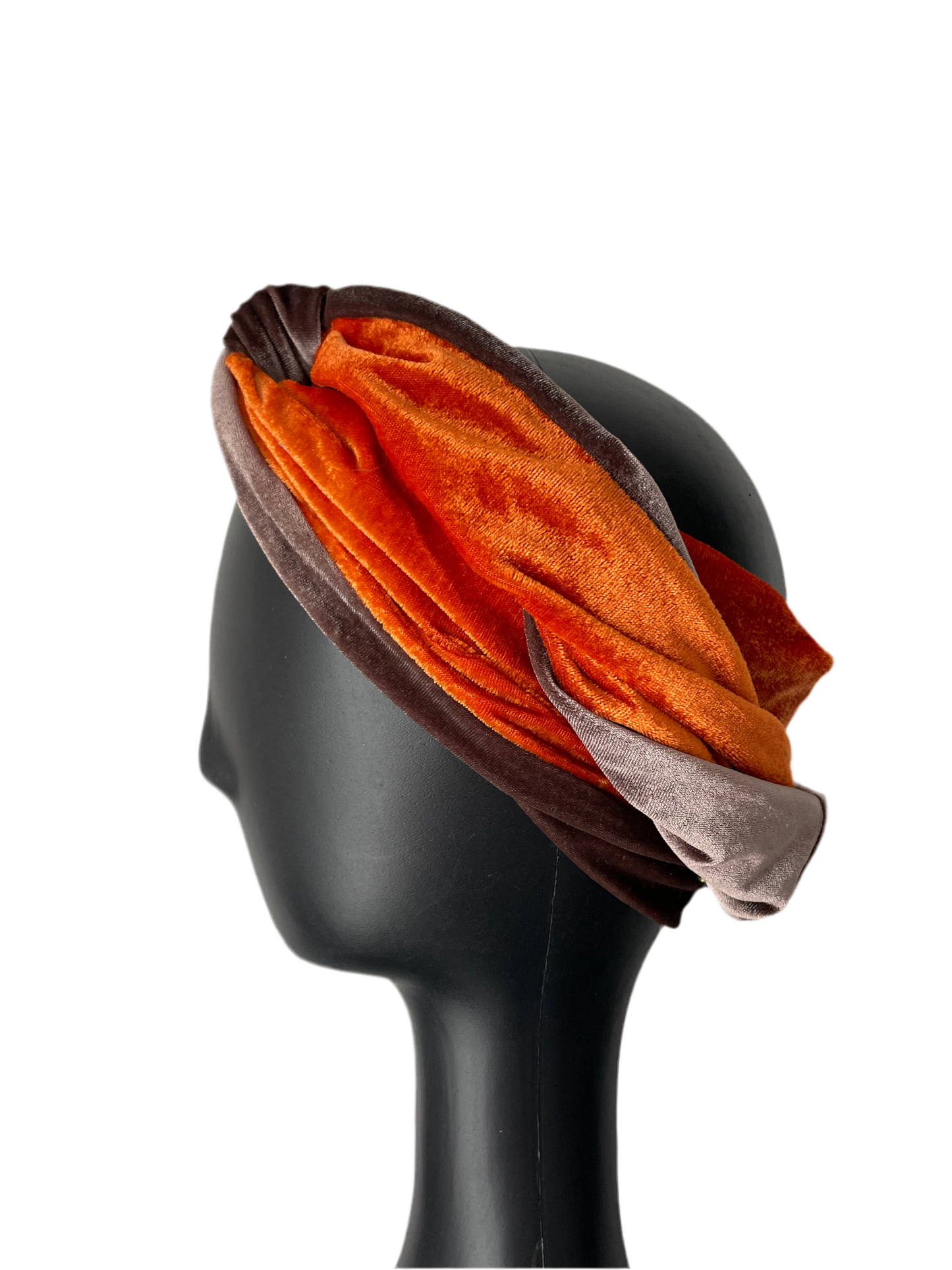 Orange and Taupe Velour Head Wrap