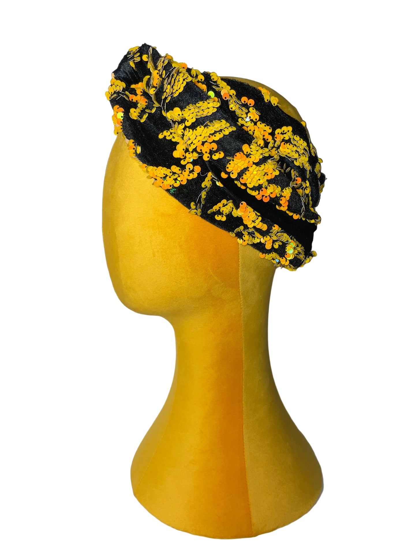 Black/Yellow Sequin Head Wrap