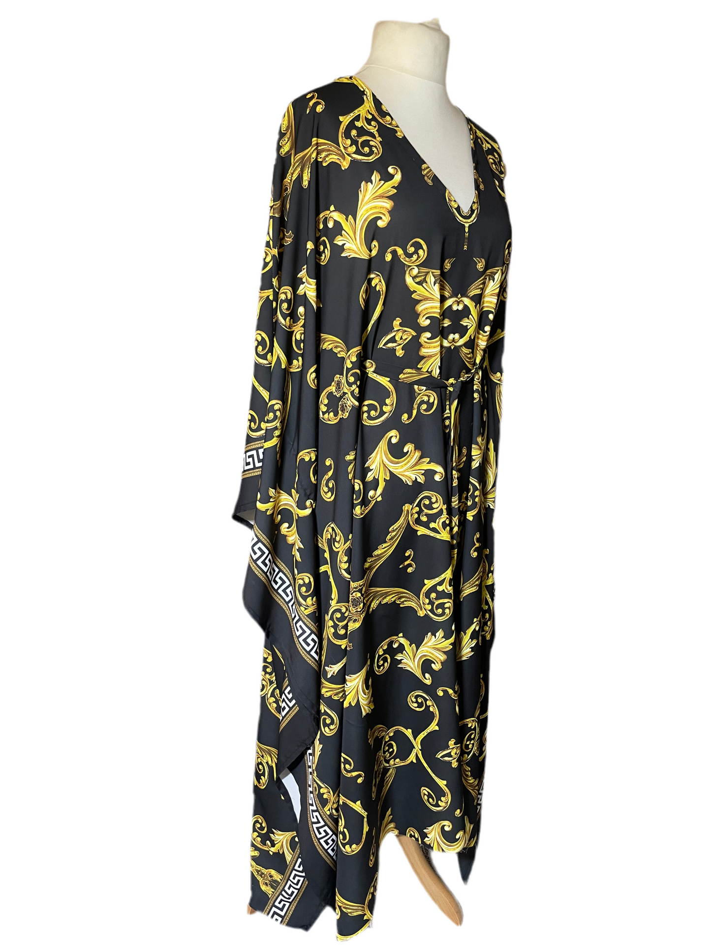 Gold and Black Baroque Print Kaftan