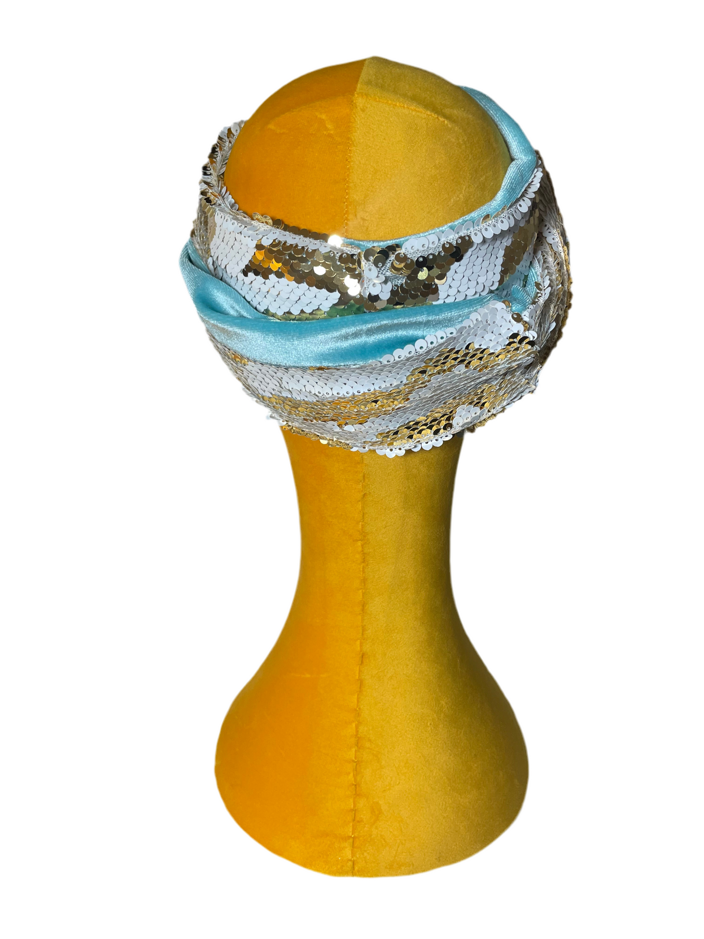 Aqua/White and Gold Sequin Head Wrap