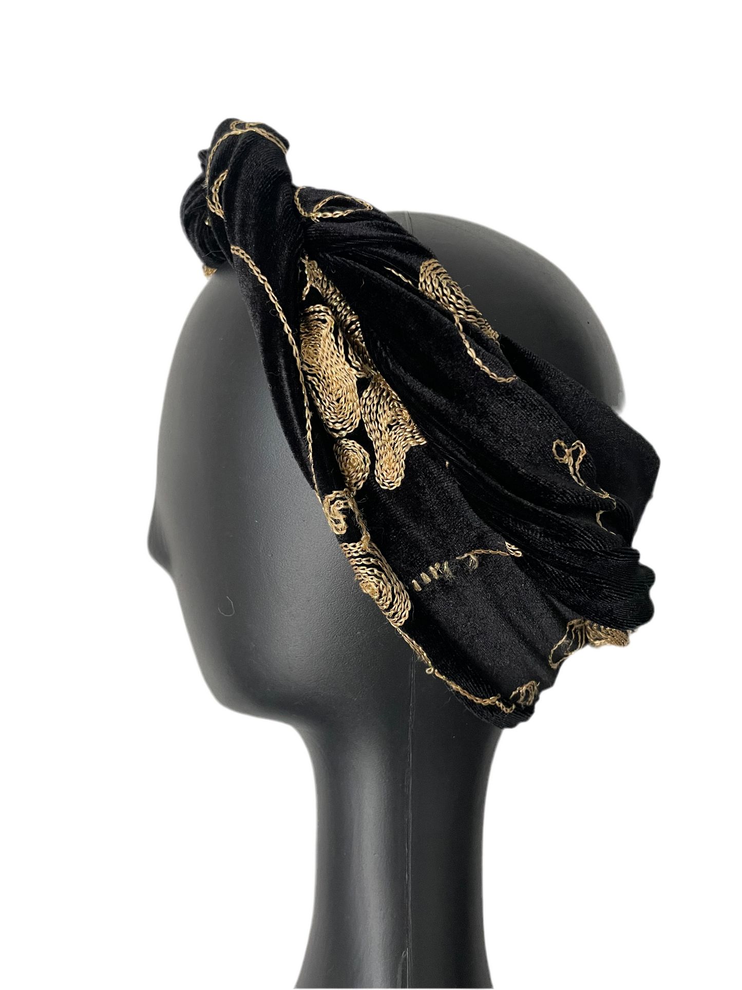 Black and Gold Velour Head Wrap
