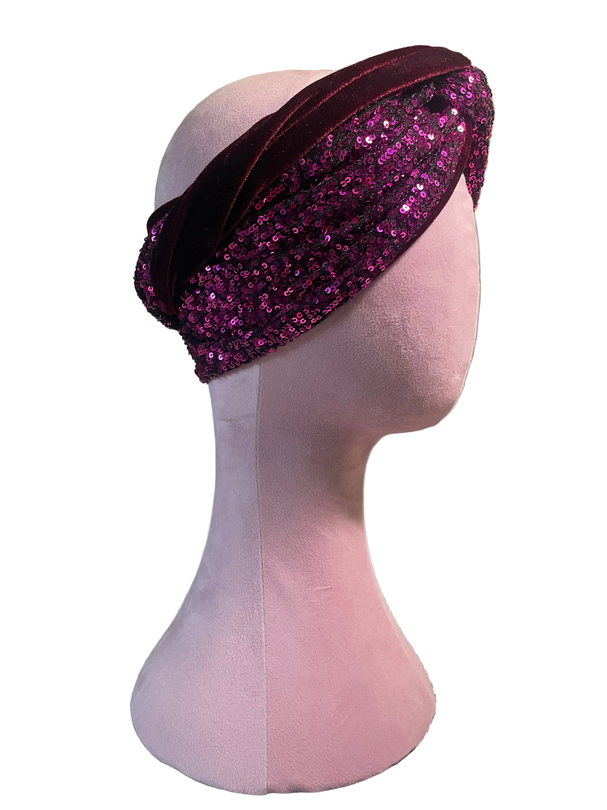 Pink and Burgundy Sequin Head Wrap