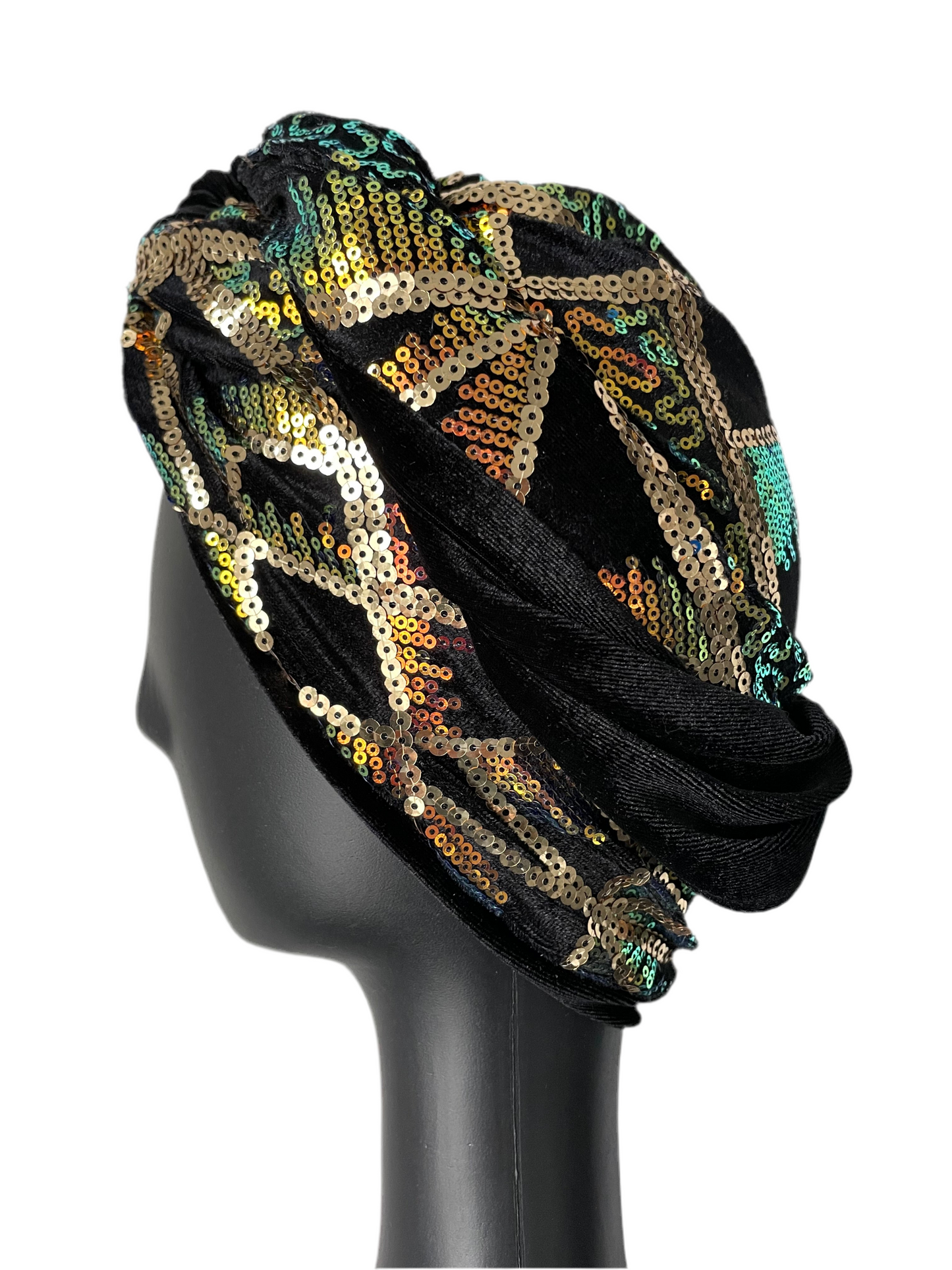 Gold and Orange Sequin Turban
