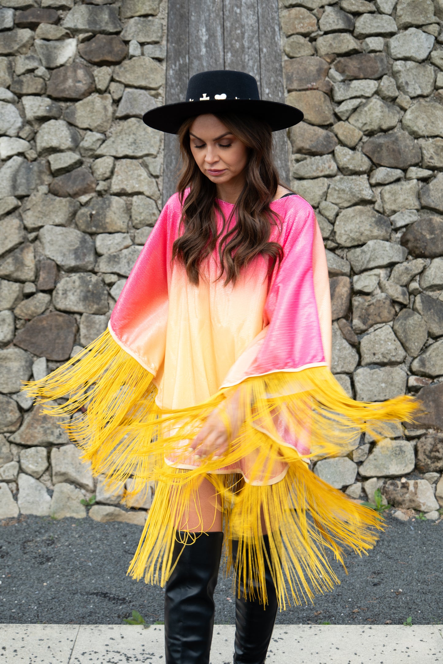 Pink/Yellow Ombre ‘Delilah’ Fringe Mini
