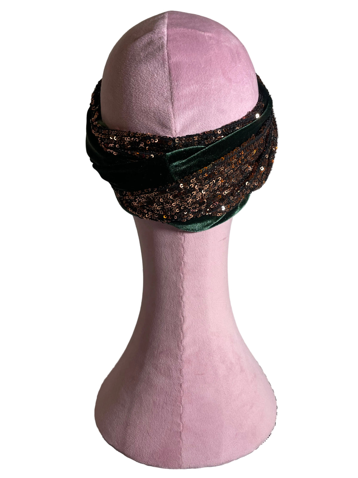 Bronze Sequin Green Velvet Head Wrap