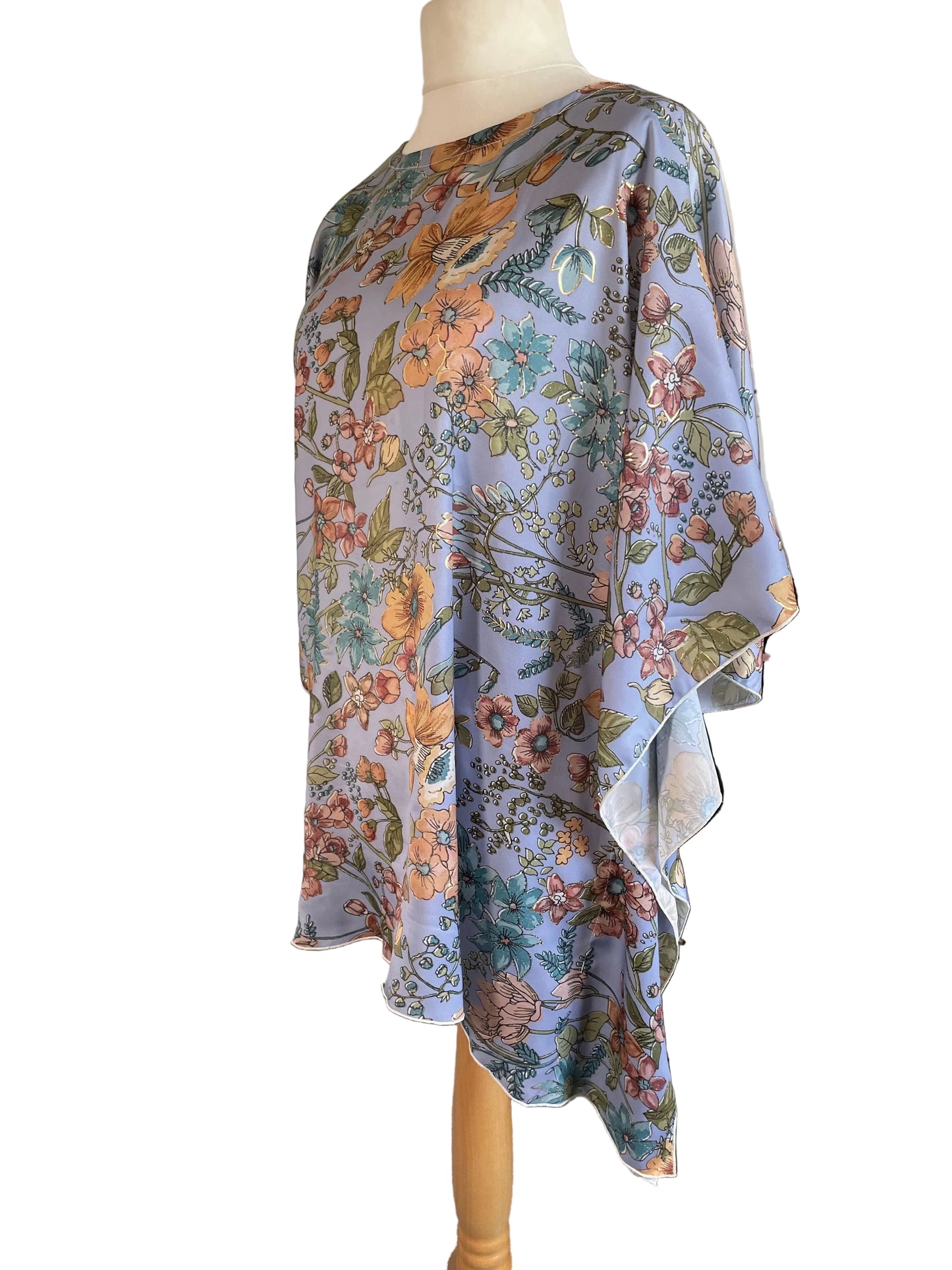 Blue Floral Silk Kaftan Mini