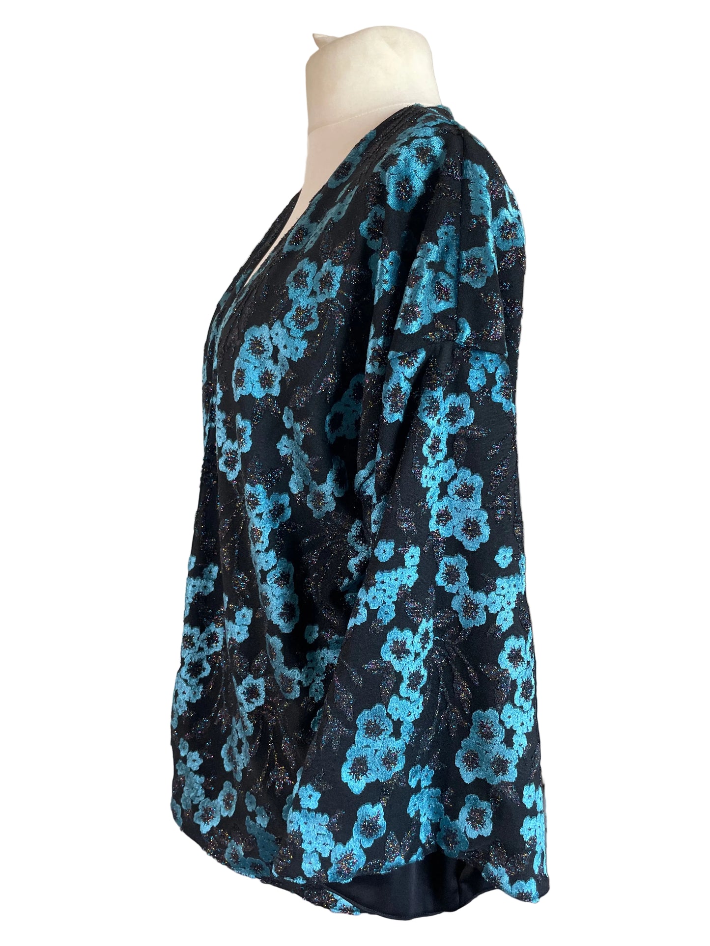 Blue Metallic Floral ‘Loretta’ Kimono Jacket