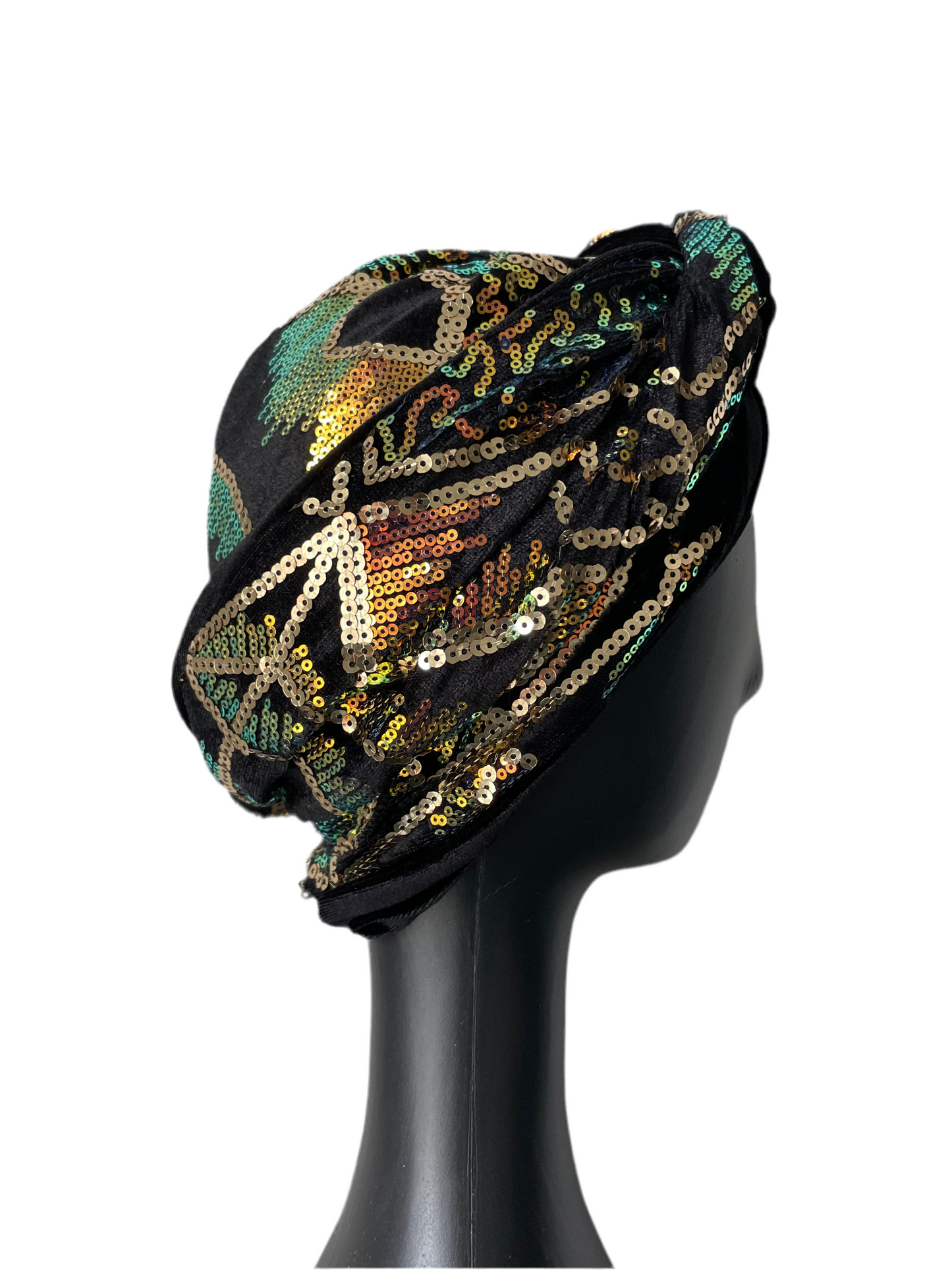 Gold and Orange Sequin Turban