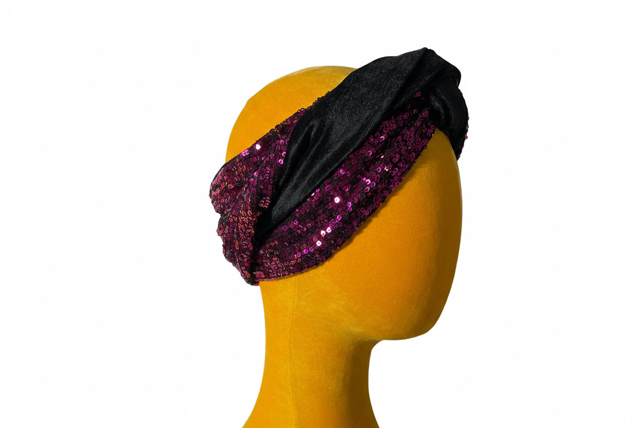 Black/Magenta Sequin Head Wrap