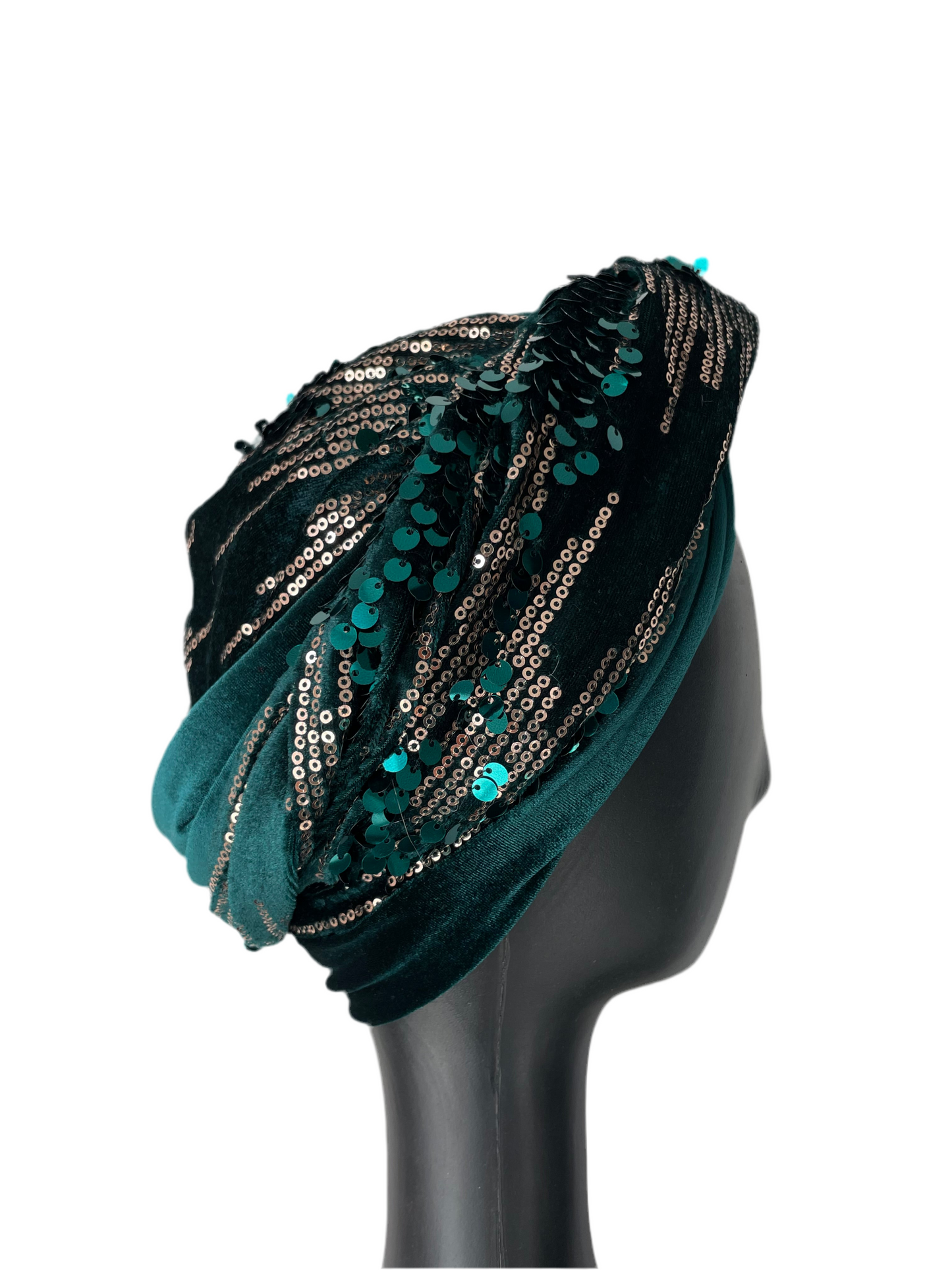 Green Velvet and Sequin Turban