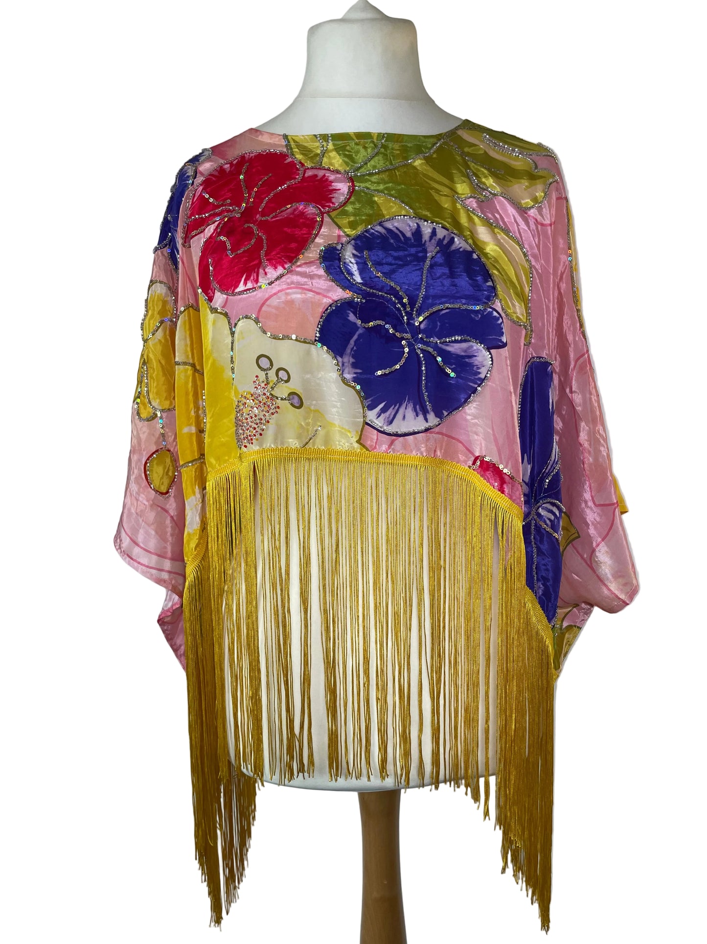 Silk Beaded Fringe Crop Top