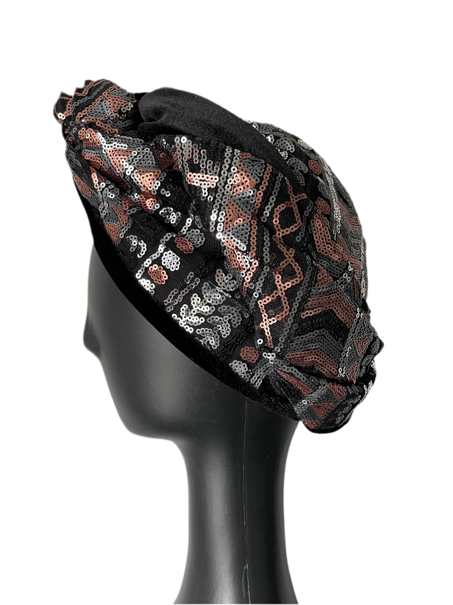 Aztec Sequin and Black Velvet Turban