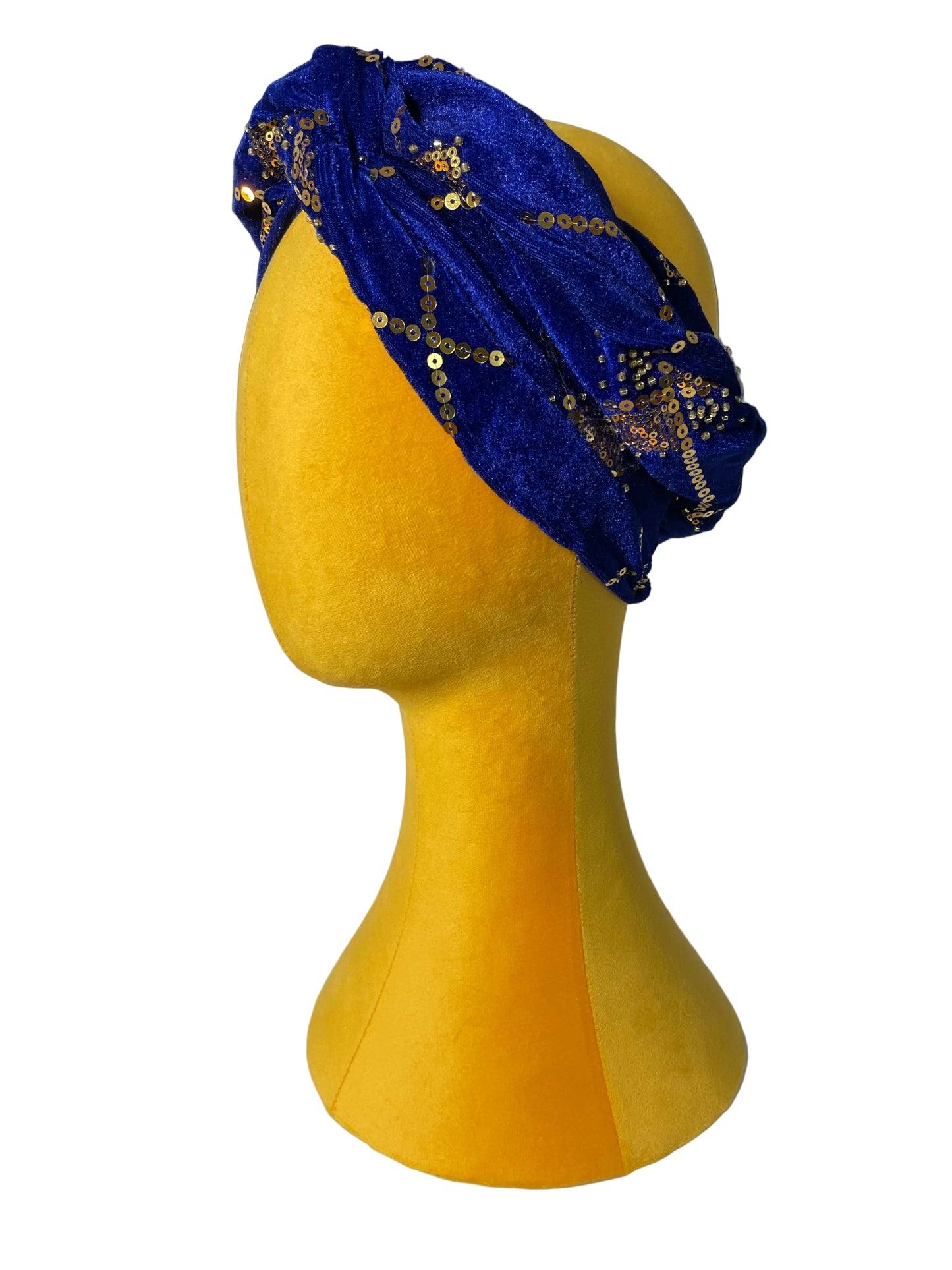 Royal Blue/Gold Sequin Head Wrap