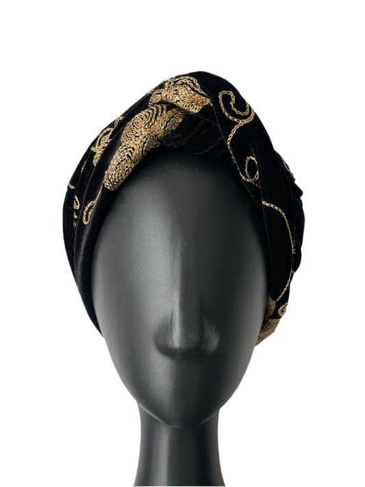 Black and Gold Velour Head Wrap