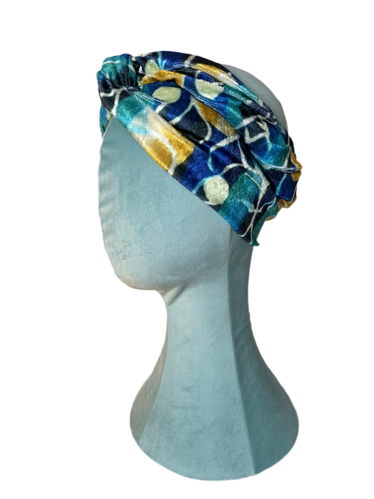 Blue/Yellow Velvet Head Wrap