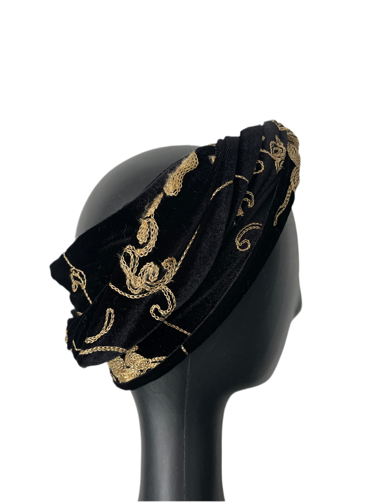 Black and Gold Velour Head Wrap