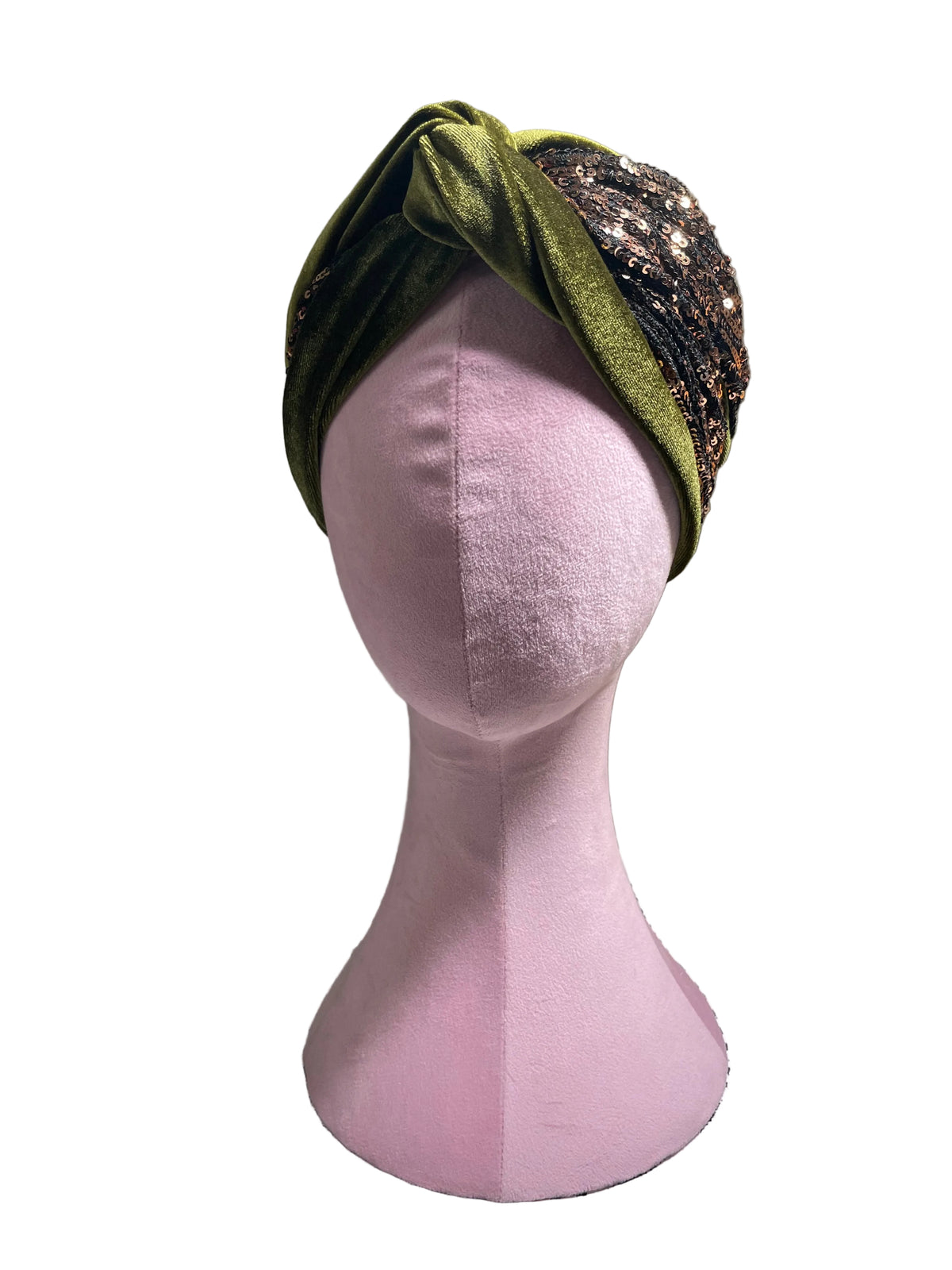 Green and Bronze Sequin Head Wrap