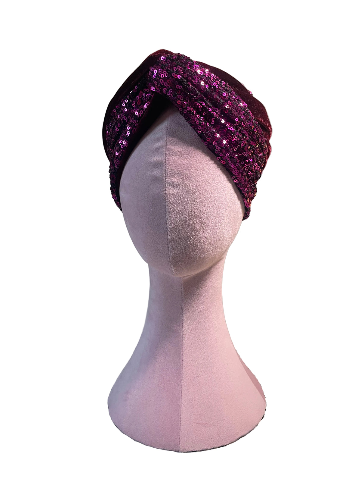 Pink and Burgundy Sequin Head Wrap