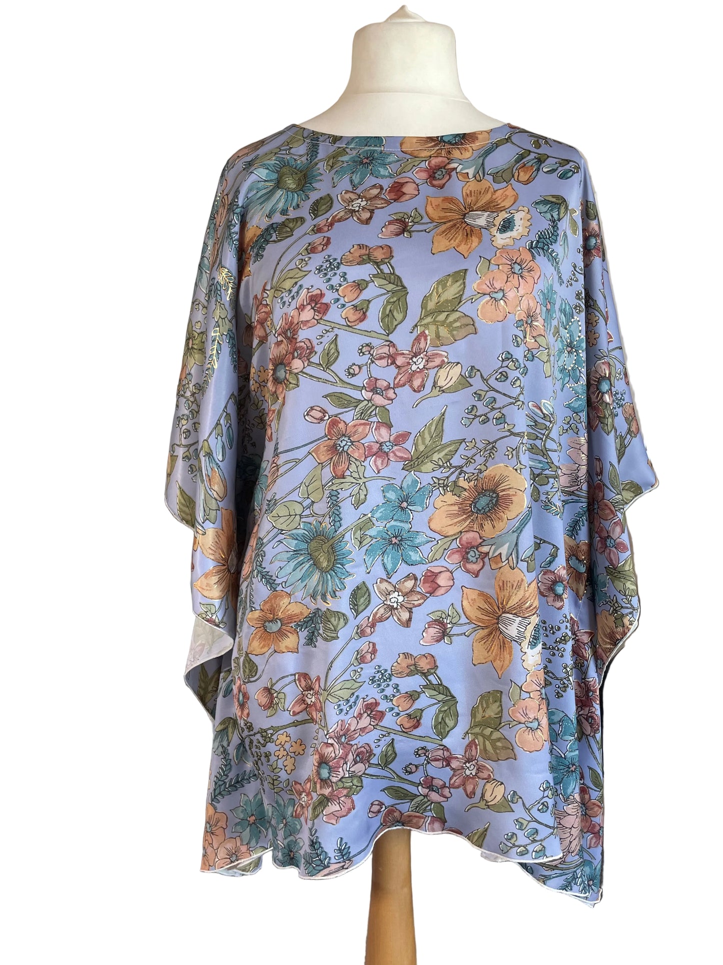 Blue Floral Silk Kaftan Mini
