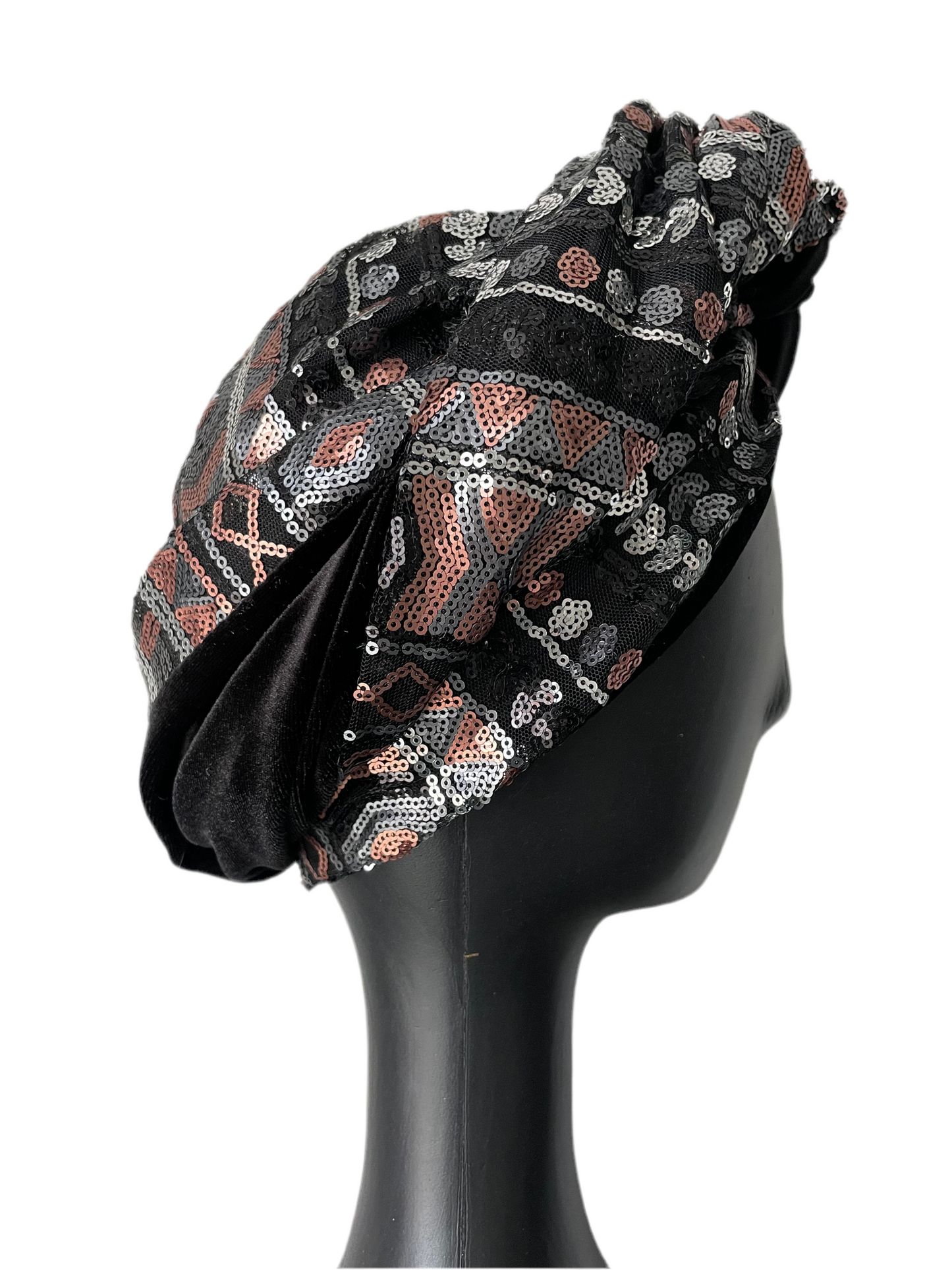 Aztec Sequin and Black Velvet Turban