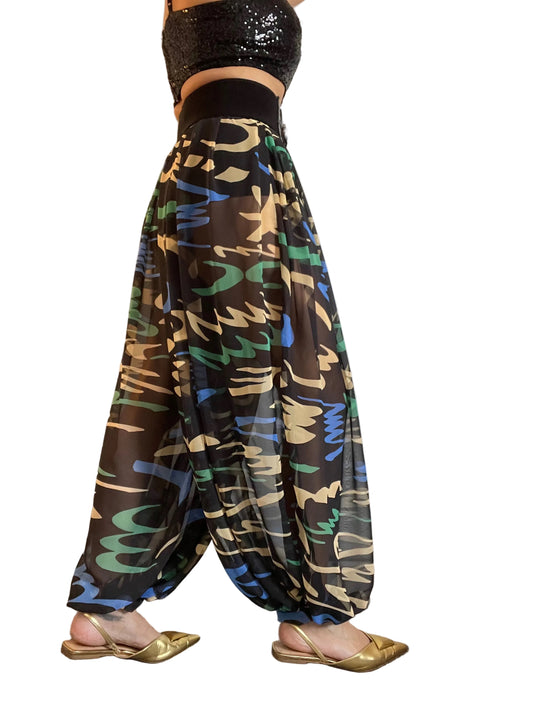 Squiggle Print Chiffon ‘Jeannie’ Trousers