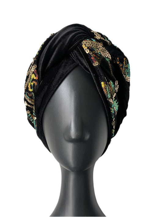 Gold and Orange Sequin Turban
