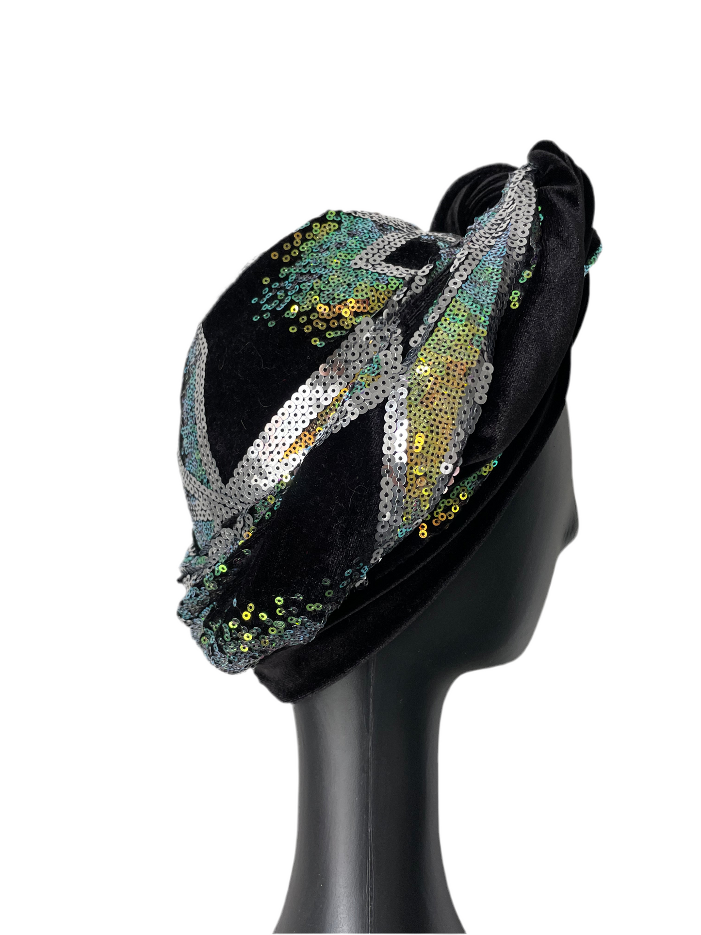 Silver and Gold Sequin and Velvet Turban