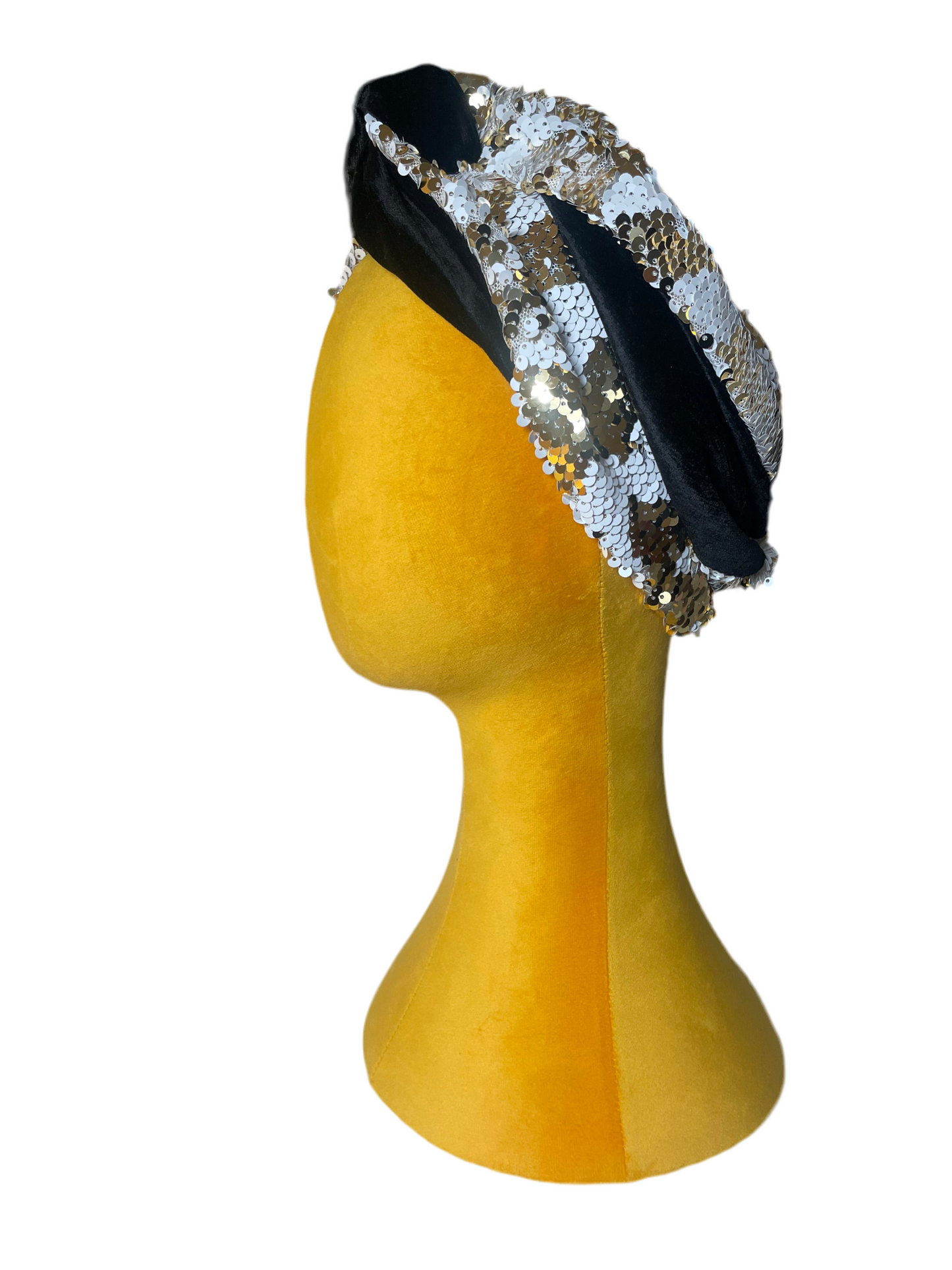 Black/White and Gold Sequin Head Wrap
