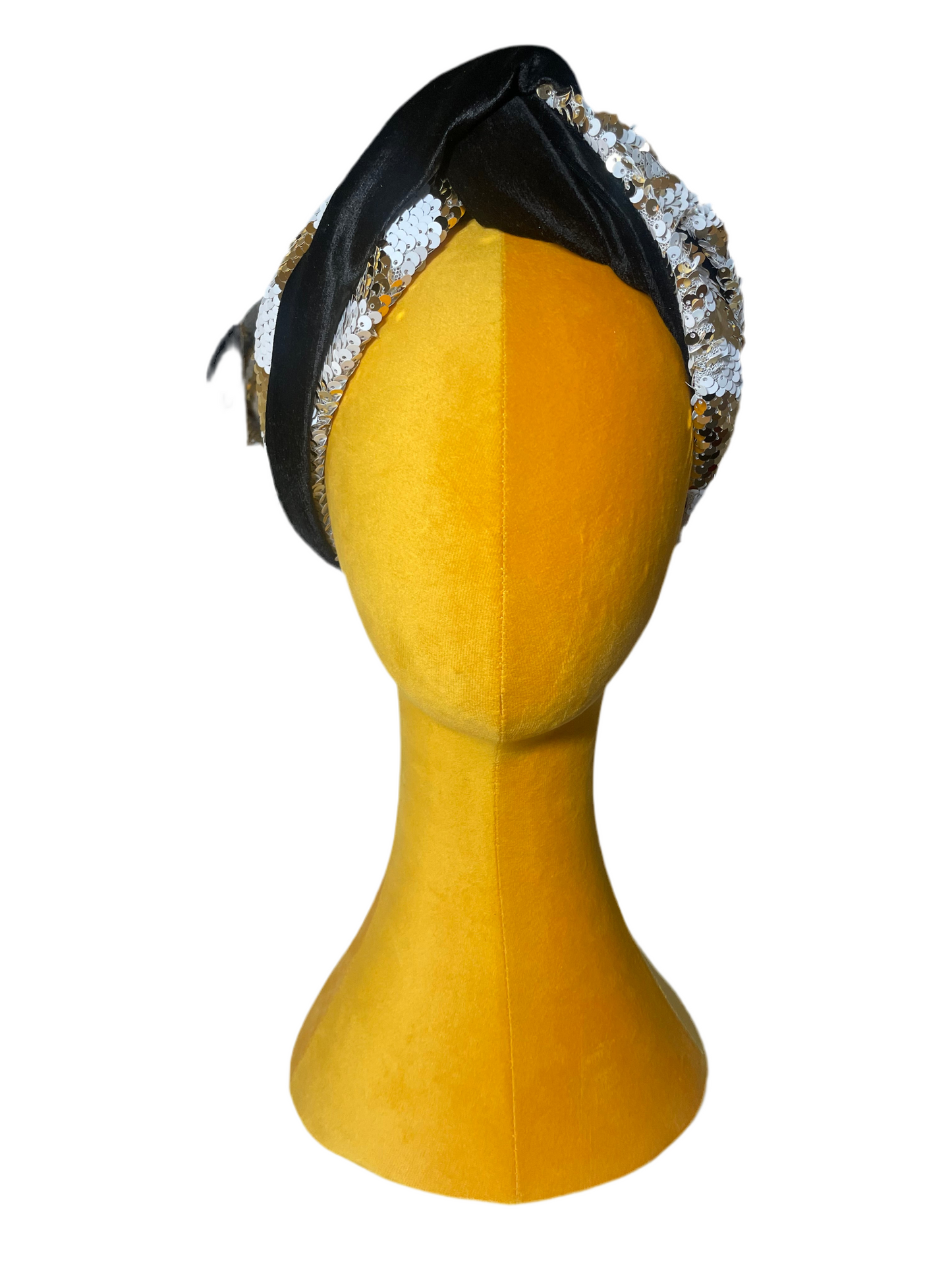 Black/White and Gold Sequin Head Wrap
