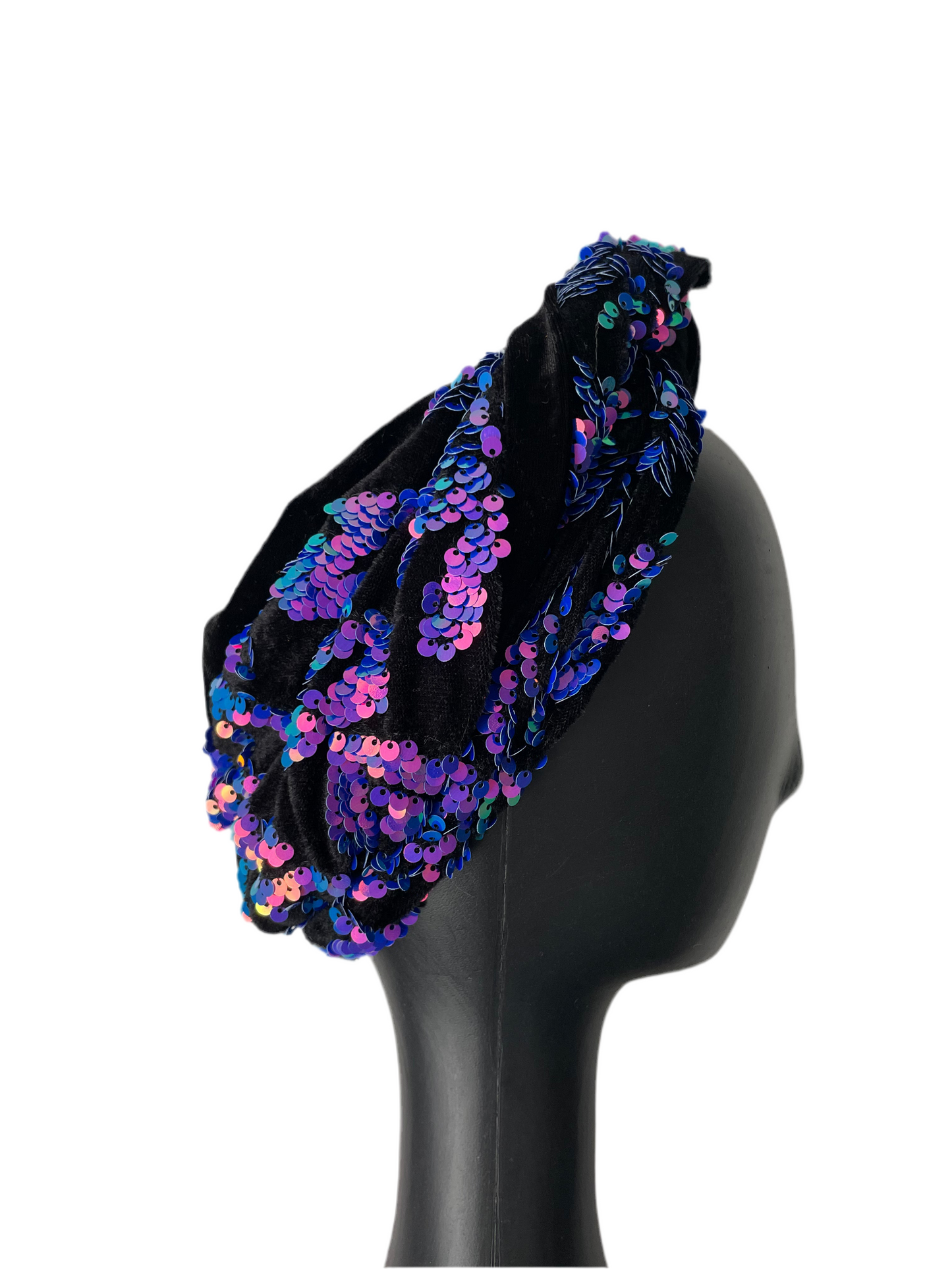 Purple Sequin and Velour Head Wrap