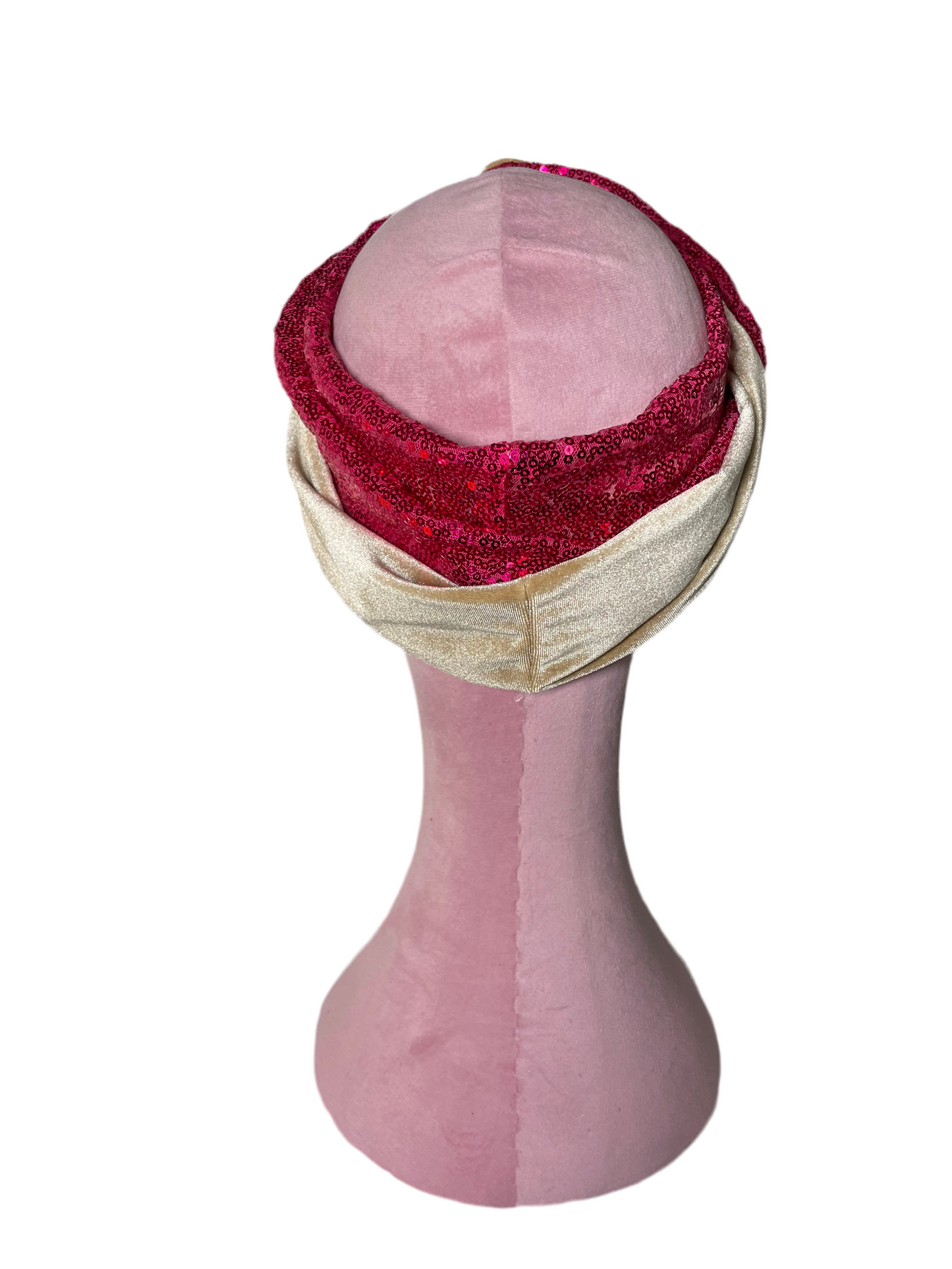 Cerise/Nude Sequin Velvet Head Wrap