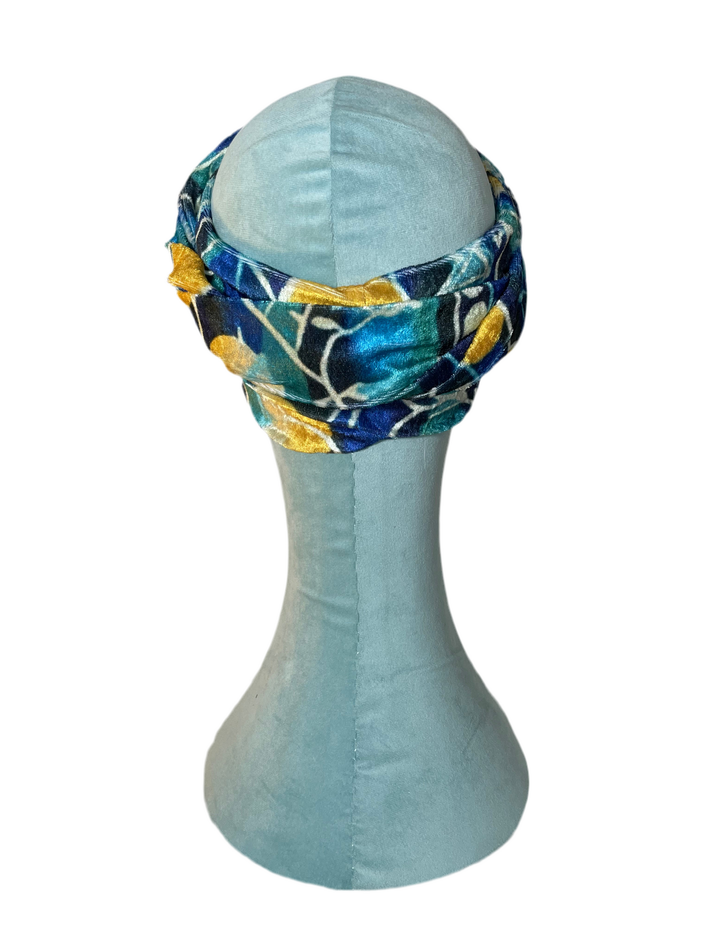 Blue/Yellow Velvet Head Wrap