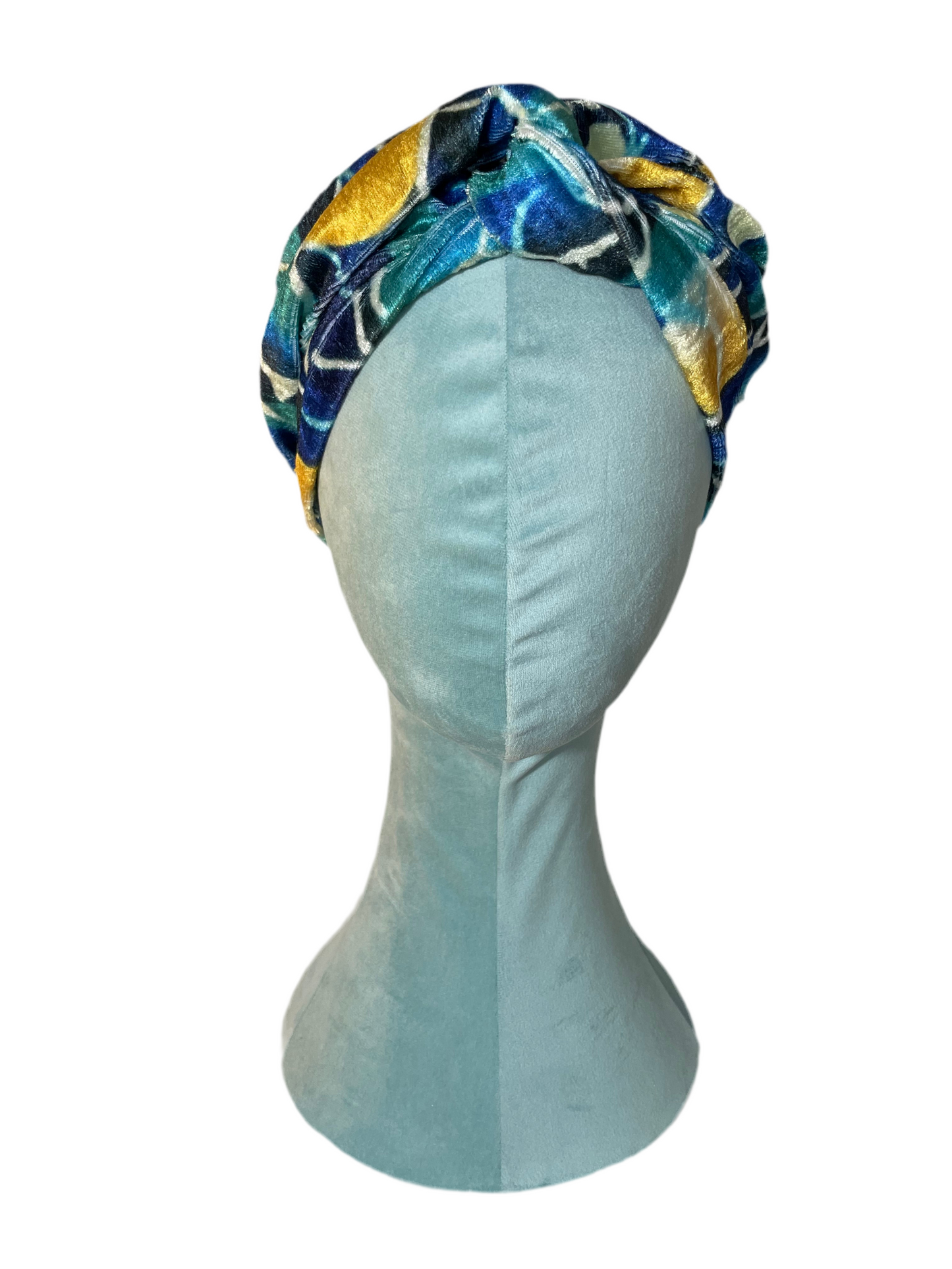 Blue/Yellow Velvet Head Wrap