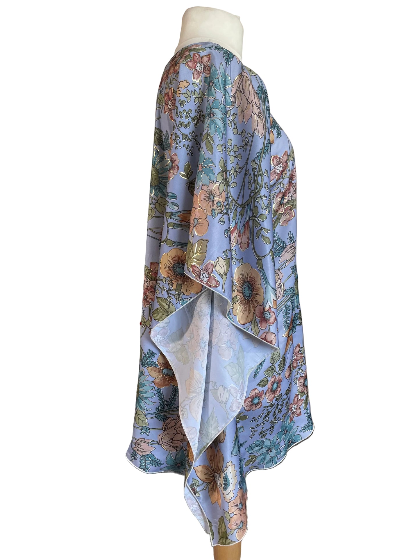 Blue Floral Silk Kaftan Mini