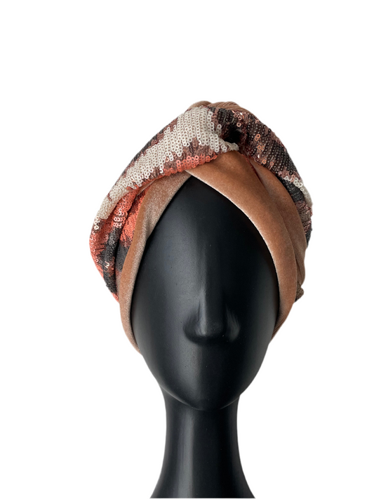 Peach Sequin Head Wrap
