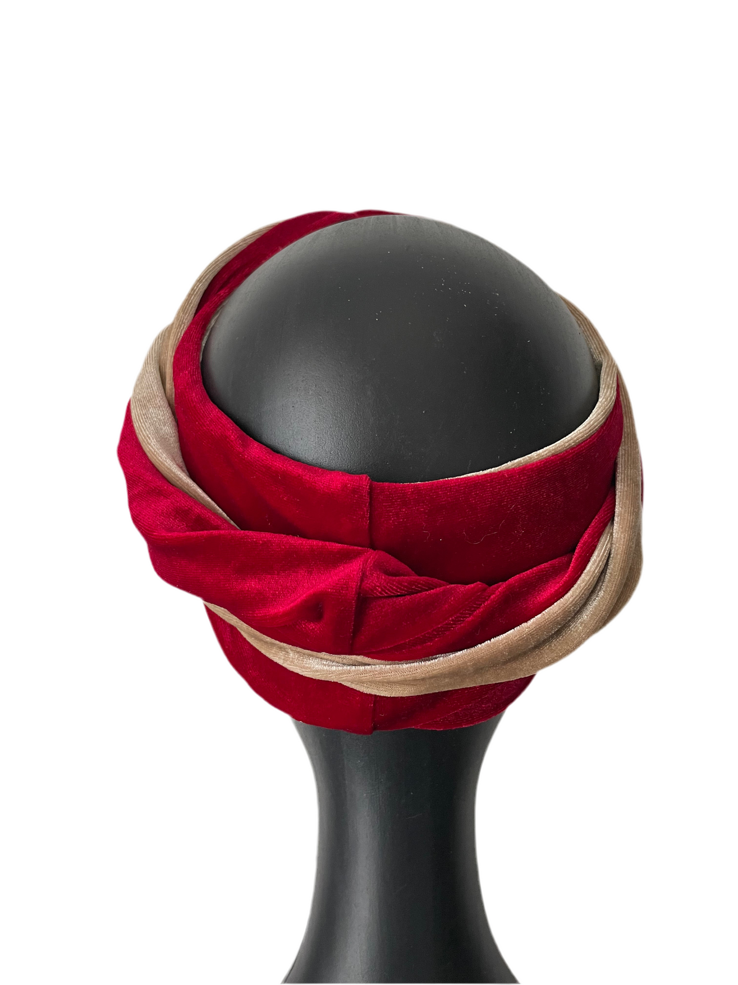 Red and Nude Velour Head Wrap