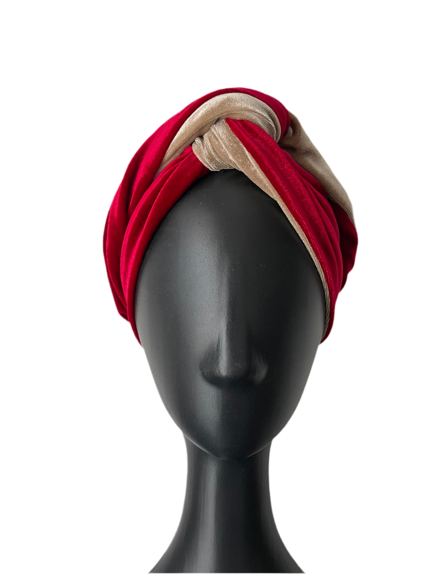 Red and Nude Velour Head Wrap