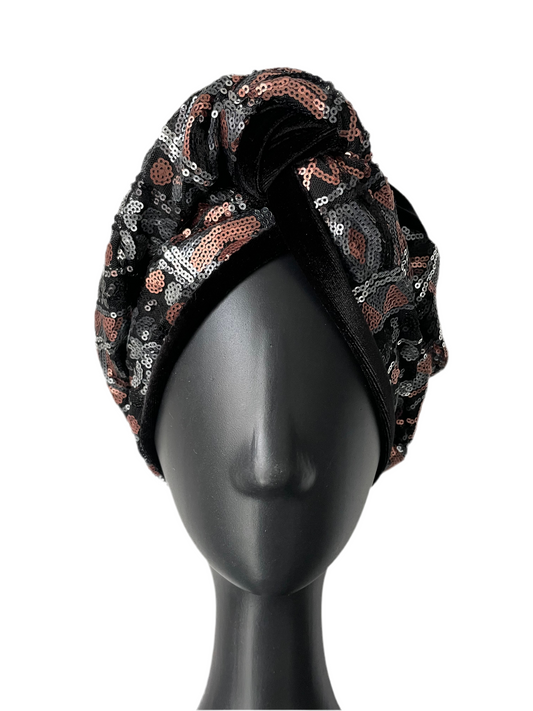 Aztec Sequin and Black Velvet Turban
