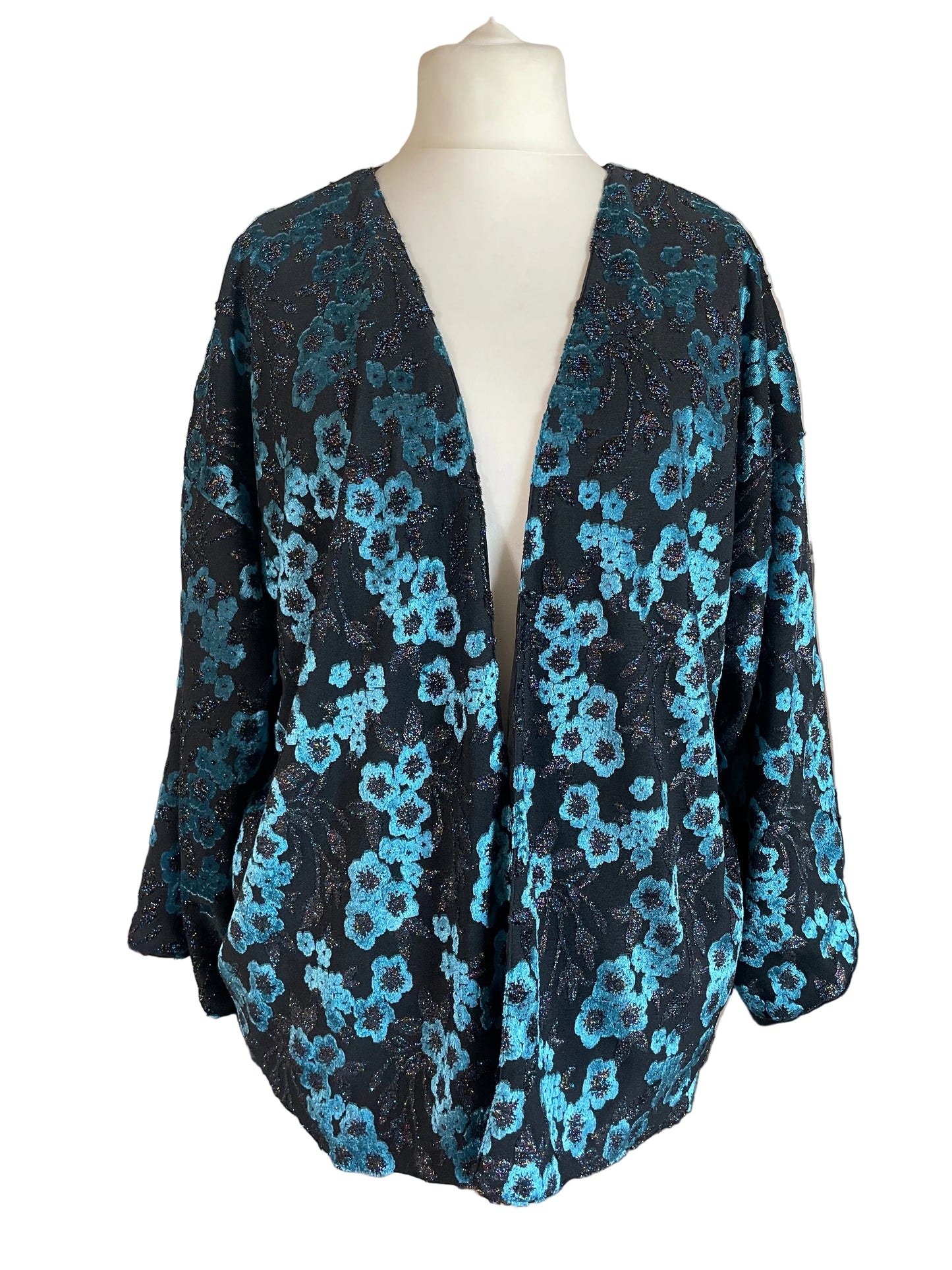 Blue Metallic Floral ‘Loretta’ Kimono Jacket