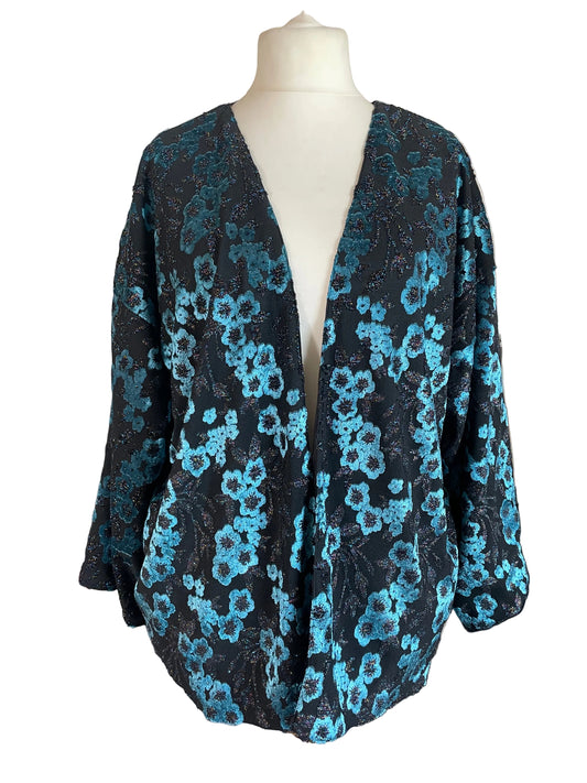 Blue Metallic Floral ‘Loretta’ Kimono Jacket