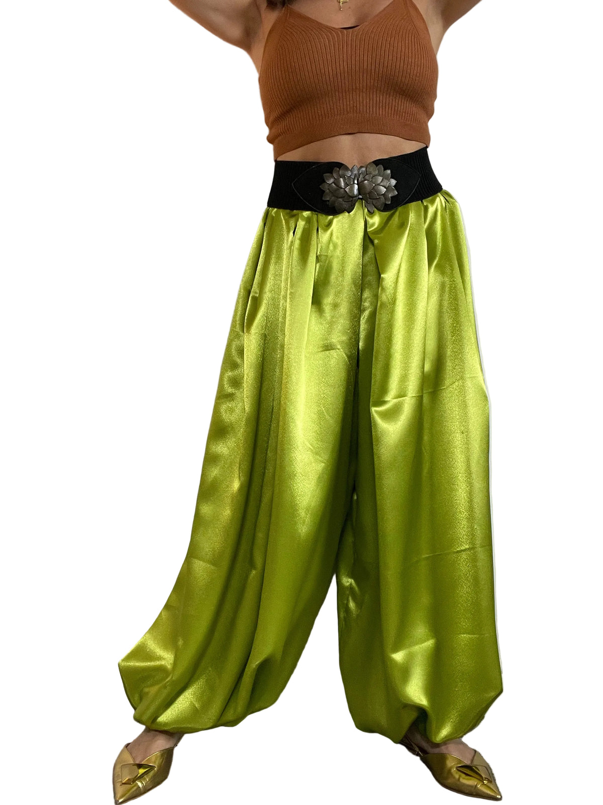 Chartreuse Satin ‘Jeannie’ Pants