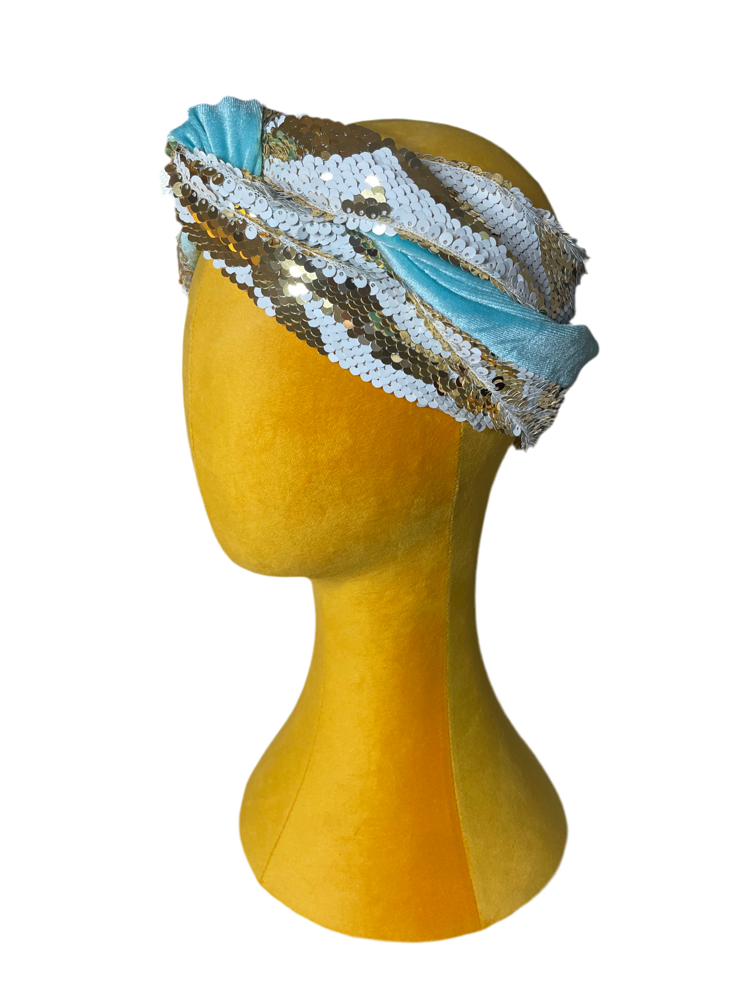 Aqua/White and Gold Sequin Head Wrap
