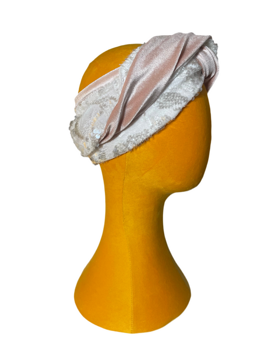 White/Nude Sequin Head Wrap