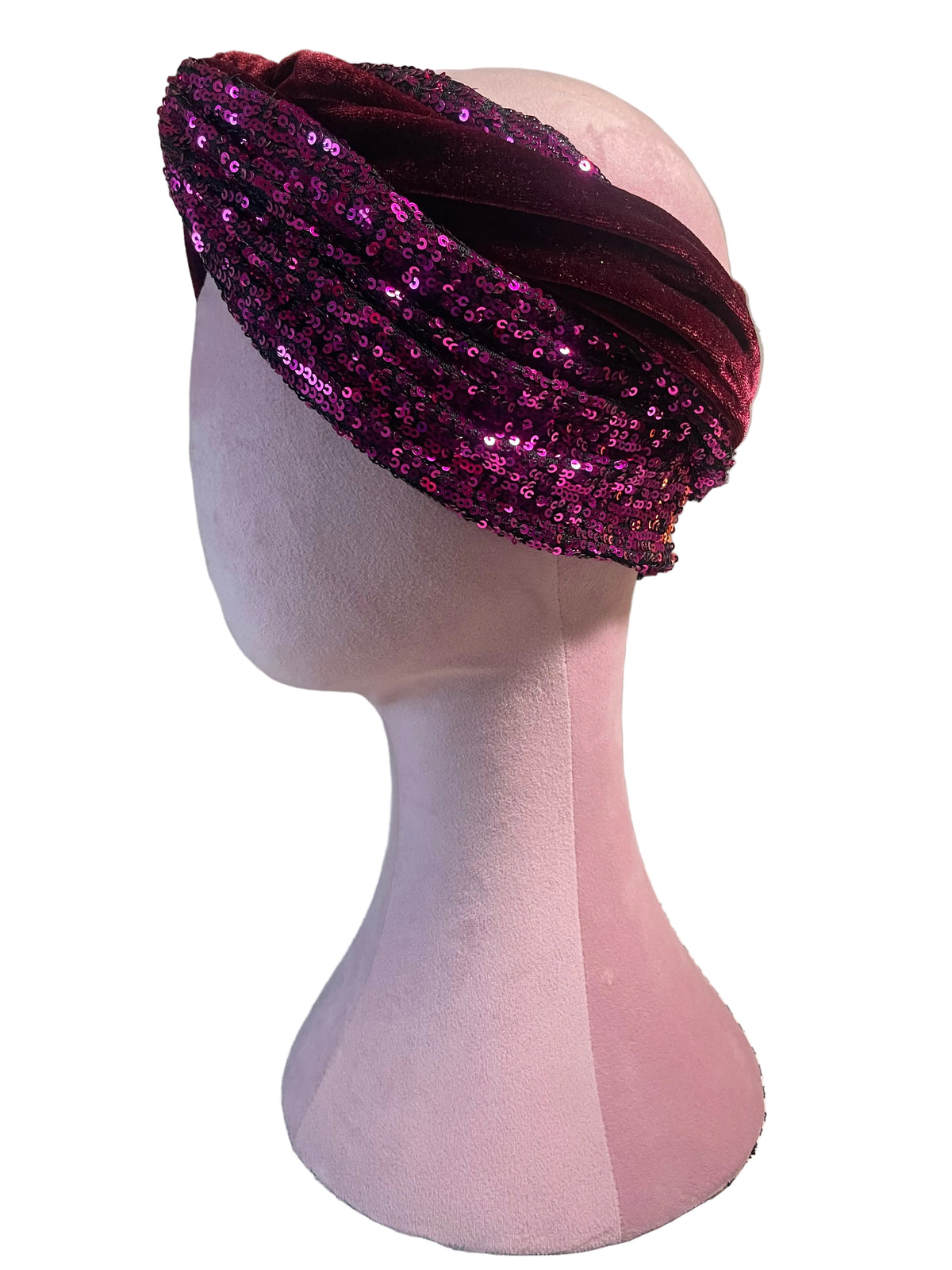 Pink and Burgundy Sequin Head Wrap