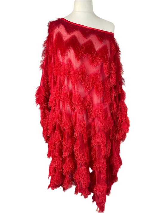 Red Feathery Tassel Kaftan