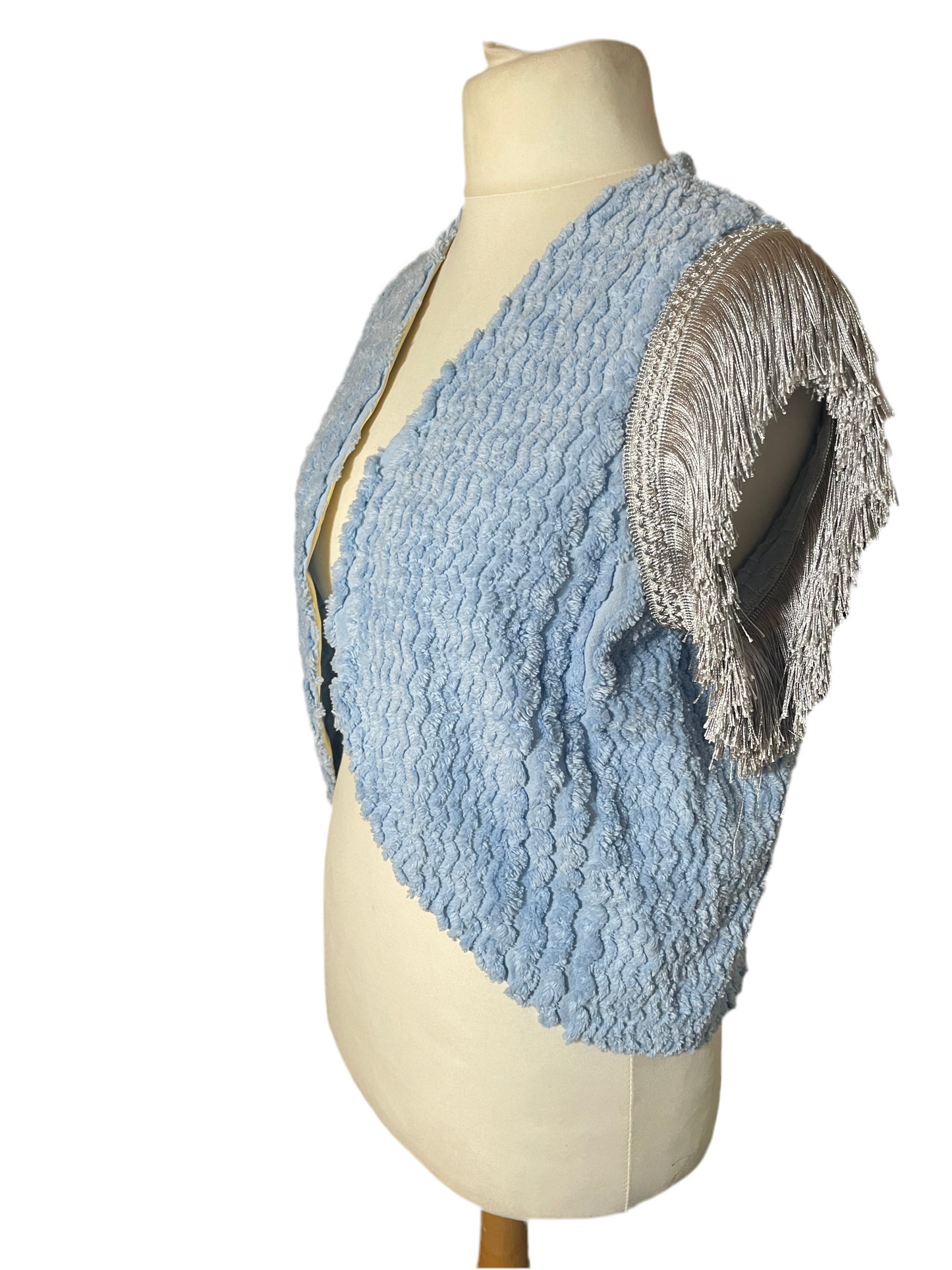 Blue Fringe Blanket Gilet